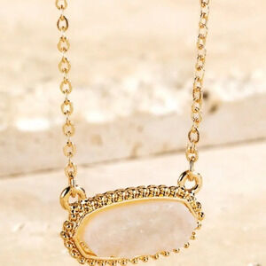 NEW Ivory and Gold Druzy Pendant Necklace Set